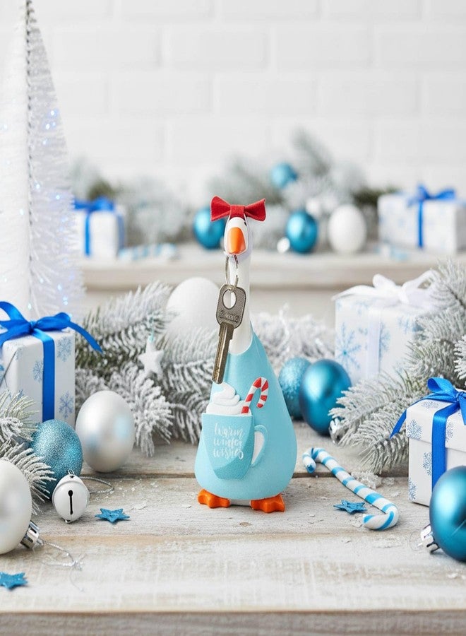 Shinylin 1 Set Christmas Mini Desk Goose Outfit Xmas Gift 7'' Mini Goose Costume Hat and Xmas Clothes Winter Table Key Holder Decor for Magnetic Duck Statue Desk Key Holder (Blue) - Image 4